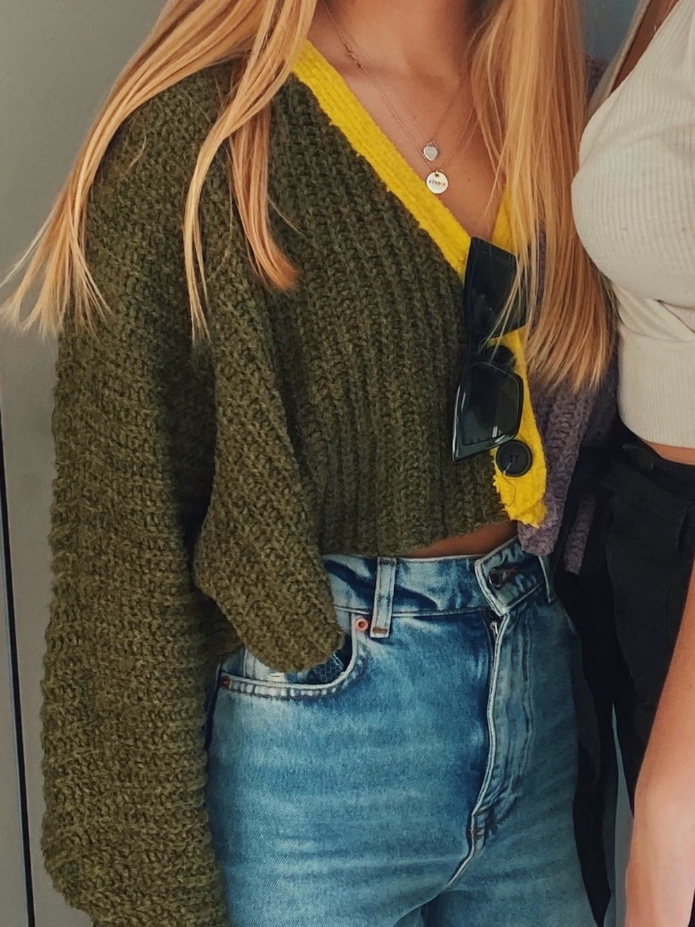 Urban Outfitters Colorblock Cropped Cardigan Green Purple Yellow Small